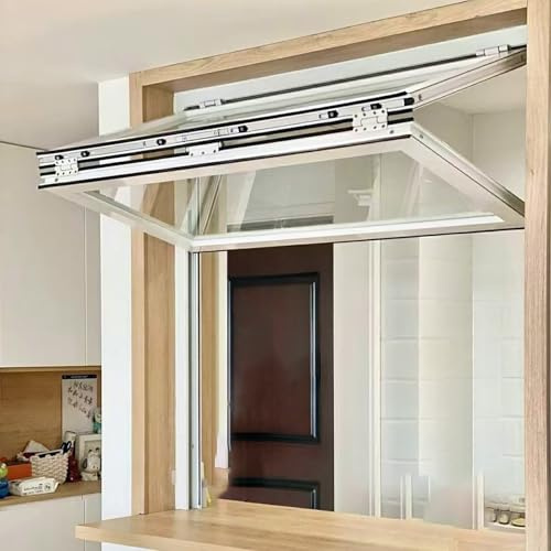 Ventana Plegable Interior de Doble Guillotina - Marco de Aleación de Aluminio, Vidrio Reforzado y Cerraduras. Personalizable para Casas Móviles y Uso Comercial.(White,WxH 24x36in/60.9x91.4cm)