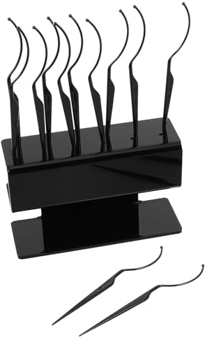 Healeved Soporte para Pestañas Postizas Negro con 1 Base y 12 Varillas de Plástico, Expositor Organizador para Extensiones de Pestañas Profesional, Herramienta para Exhibición