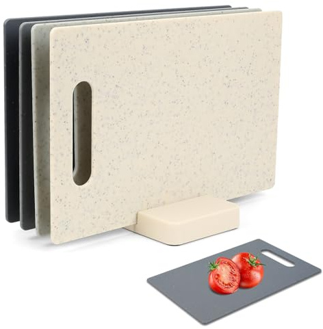 Set di 4 taglieri per la colazione con supporto, taglieri in plastica, tagliere da cucina, tagliere per la colazione, lavabile in lavastoviglie, set con base