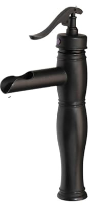 LYGSWDB Grifo de Lavabo de baño Negro Mate, Grifo de Cascada de un Solo Mango, Grifo Mezclador frío y Caliente de Montaje en encimera