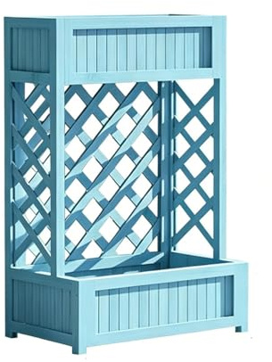 Jardinière surélevée avec Treillage – Bac à Plantes en Bois pour extérieur, étagère à Plantes pour Cour et terrasse, Support décoratif pour Plantes grimpantes et légumes(Blue,60x35x90cm)
