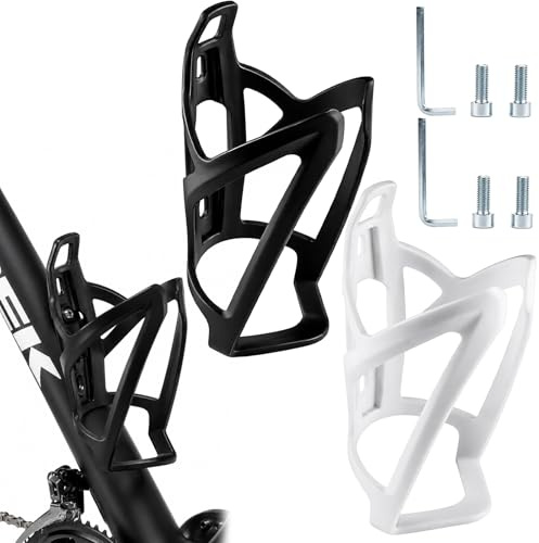 2Pcs Bike Bottle Cage and Bottle Set, Bicycle Water Bottle Holder with Black and White Colors for Mountain Road Bike Cycling Accessory Gift