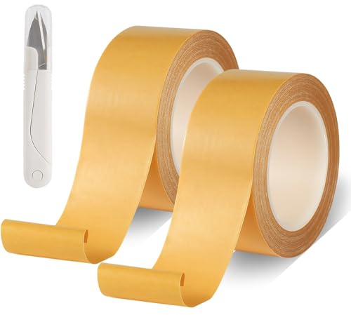 Hwanme 2PCS Double Sided Tape for Fabric, Carpet Tape Double Sided Heavy Duty for Clothes, Curtains, High Stickiness Multifunctional Hemming Tapes 2cm*20m