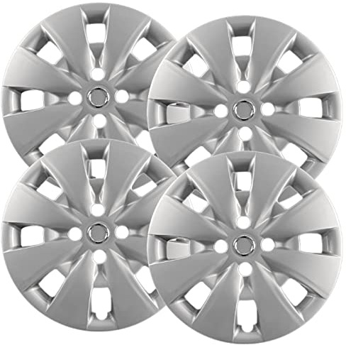 Hubcaps.com - Premium Quality 15 Silver Hubcaps / Wheel Covers fits Toyota Yaris, Heavy Duty Construction (Set of 4)