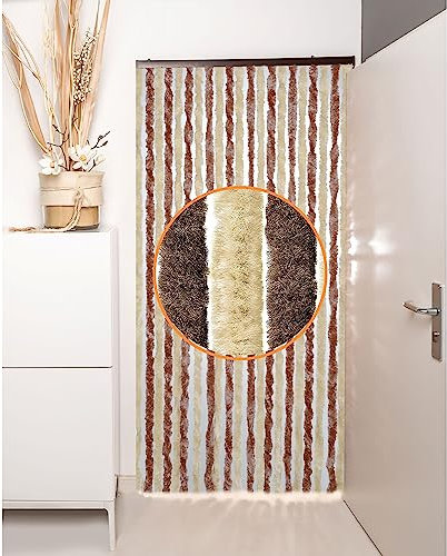 DEFACTO Flauschvorhang Türvorhang (90x220 cm) Chenille Fliegenschutz Insektenschutz Camping 100% Made In Italy - Vielseitig, Leicht Zu Reinigen, Effektiver Sicht- Und Hitzeblocker - (Braun/Beige)