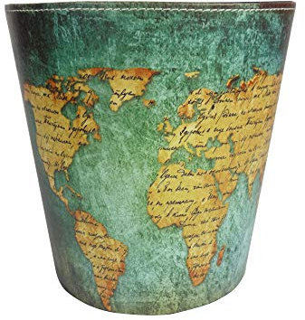 emartbuy Stoff PU-Leder Papier Stecknadel Mülltonne Retro Jahrgang Cool Schrullig Zuhause Büro - Weltkarte