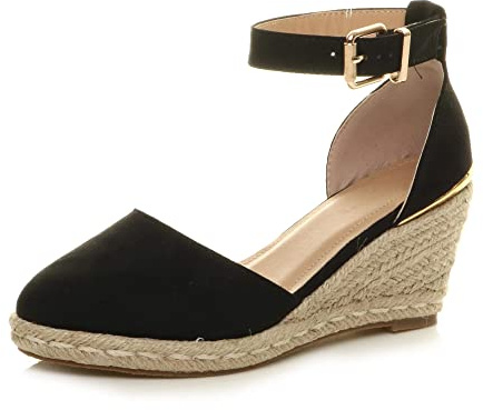 AJVANI Dam damer medelhög kilklack plattform spänne upp ankelrem espadrille sandaler storlek