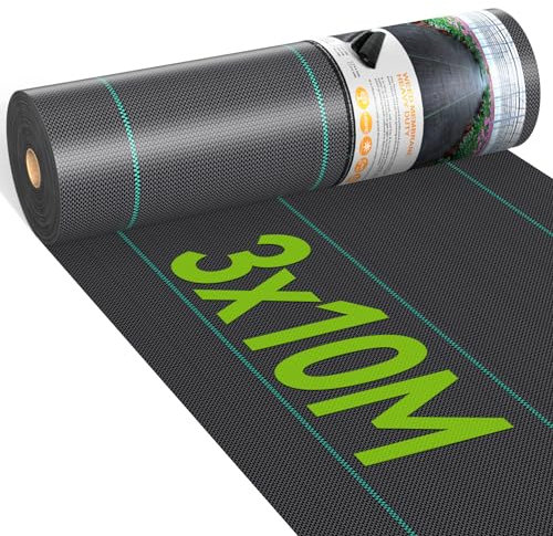 iropro 3m x 10m Heavy Duty Weed Control Membrane Garden Weed Barrier Fabric for Landscaping Driveway Gravel Artificial Grass Lawn Underlay Black Woven Roll Ground Cover