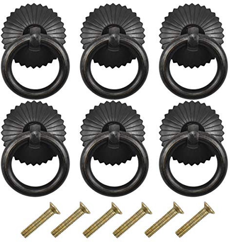6 Stück Möbelknöpfe Vintage, Küchenschrank Kleiderschrank Knopf, Antik Schublade Ziehen Ring Griffe, Schubladengriffe für Möbel Schrank Kommode Tür möbelknauf Schubladen Ring-Ösen Griffe (Schwarz)