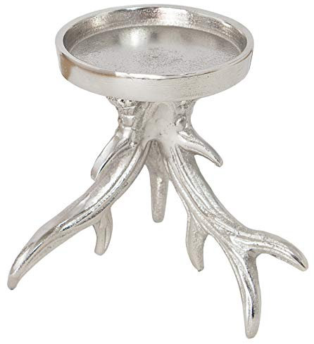 Kerzenhalter Geweih Hirsch Silber Stumpenkerzen Kerzenteller Kerzenständer edel Kerzenleiste 1 2 3 4 Advent Adventskranz H 13 cm