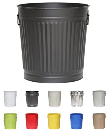 Jinfa Retro Vintage Metalltonne Mülleimer Ascheeimer | Matt Schwarz | Ø 36 cm | Vol. 35 Liter