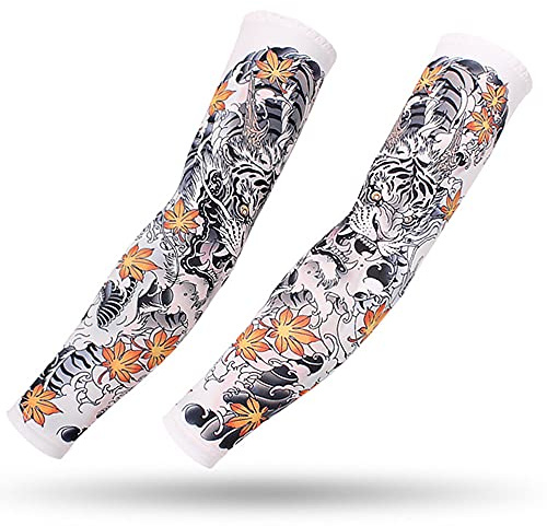 DETUCK Tattoo Ärmel Ärmlinge Arm Ärmel, Armwärmer Sleeves UV Sonnenschutz Armstulpen, Arm Sleeves Kühlung UPF 50+, Kompressions Tattoo Cover Armstulpen (ein Paar) (Tiger, L)