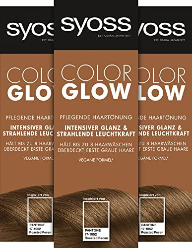 Syoss Color Glow Pflegende Haartönung Roasted Pecan Pantone 17-1052 (3 x 100 ml), semi-permanente Coloration für strahlende Farbintensität bis zu 8 Haarwäschen, ohne das Haar zu schädigen