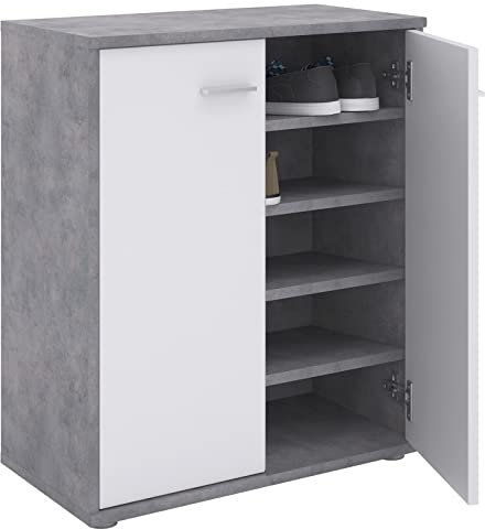 CARO-Möbel Schuhschrank LENNIS mit 4 praktischen Böden Schuhregal Schuhkommode mit 2 Türen, in Betonoptik/weiß