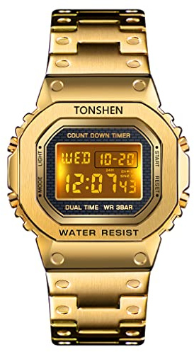 TONSHEN Herrenuhr Edelstahl Digitaluhr Sportuhr LED Elektronik Outdoor Multifunktional Doppelte Zeit Countdown Alarm Stoppuhr Uhren Casual Armbanduhr