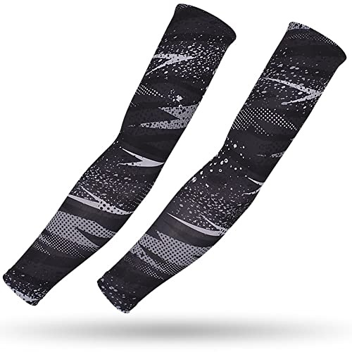 DETUCK Tattoo Arm Ärmel Ärmlinge, Armwärmer Sleeves UV Sonnenschutz Armstulpen, Arm Sleeves Kühlung UPF 50+, Kompressions Tattoo Cover Armstulpen (ein Paar) (Grauer Blitz, L)