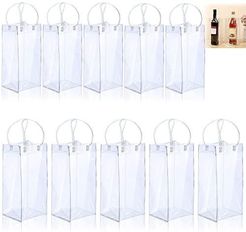 10 Stück Flaschenkühler Ice Bag,Transparent Sektkühler, PVC Tragbar Flaschenkühler Outdoor, Kühltasche für Flaschen Mit Griff, Flaschen Tragetasche Verwendet für Bier, Champagner, Wein (570)
