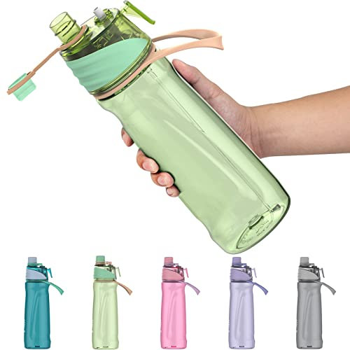 Healter 950ml Spray Water Bottles for Kids Water Bottle with Spray Mist Leakproof Misting Drinking Bottle for Cycling Hiking Climbing Outdoor Sport Hydration Cooling(Green)
