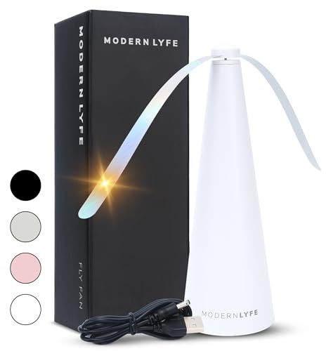 Fly Fans for Tables by Modern Lyfe - AA Battery & USB Powered - Fly Swatter Outdoor Camping Accessory Or for Food at Parties, Restaurants & Picnics, Bug Fan, Spinner Keeps Flies Away (1 Pack - White)