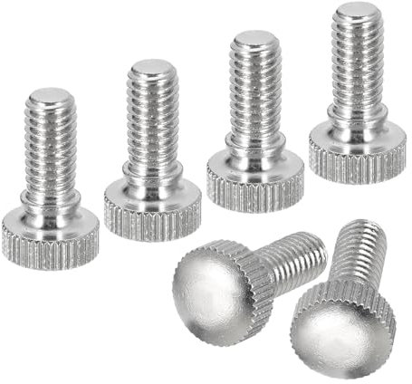 sourcing map M6x12mm Knurled Thumb Screws, 6pcs Brass Knurled Thumb Screws Bolts with Shoulder Grip Knobs Fasteners, Silver Tone