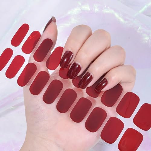 Ceboic 22PCS UV Gel Nagelfolien - Halbgehärtete UV Gel Strips - Selbstklebende Gel Nagellack Streifen - Langanhaltend Gel Nail Stickers Gellack Wraps für Frauen Mädchen Nageldekoration (Wein Rot)