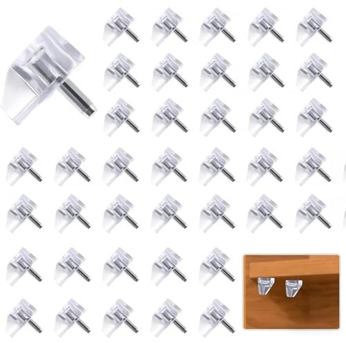 Youery Bodenträger Transparent 5mm, 40 Stück, Kunststoff mit Stahlstift | Für Einlegeböden, Regalbodenträger, Für Holz und Glas-Böden, Für Schrank Regal Bücherrega