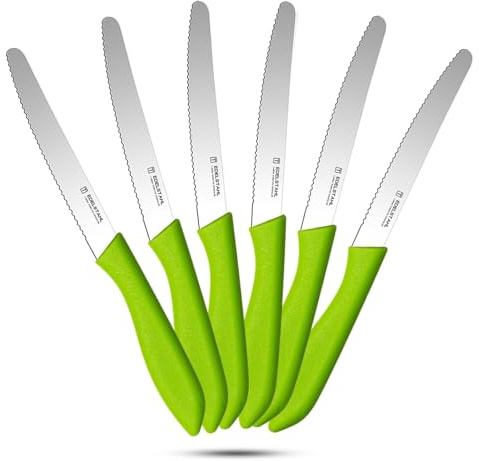 targzier Frühstücksmesser Set 6-teilig, Brötchenmesser Wellenschliff,Green. | Ergonomischer Griff, hochwertige Edelstahlklingen, Tomatenmesser, Buttermesser, scharfes Tischmesser mit Wellenschliff.