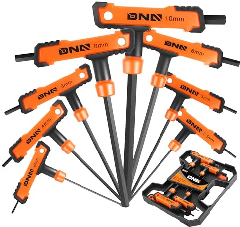 DNA MOTORING Juego de 8 llaves hexagonales con mango en T, mango largo y corto, juego de llaves Allen para reparación de automóviles, maquinaria de fábrica, mantenimiento de equipos, con funda,