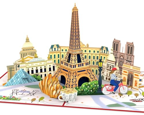 papercrush® Pop up biglietto Parigi – Biglietto d'auguri compleanno 3D, Carta regalo romantica per viaggio sorpresa per donna (fidanzata, moglie), Buono regalo anniversario per lei per fidanzamento