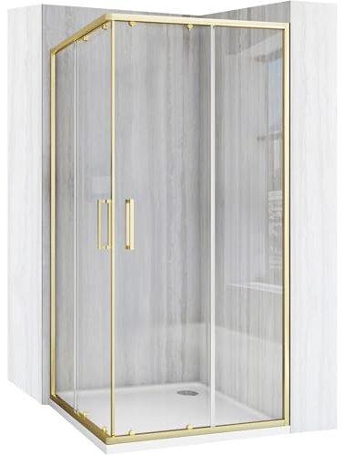 VBChome Cabine de douche 80 x 80 cm Or 190 cm 5 mm Entrée d'angle carrée Porte coulissante Cabine de douche en verre de sécurité transparent Paroi de douche