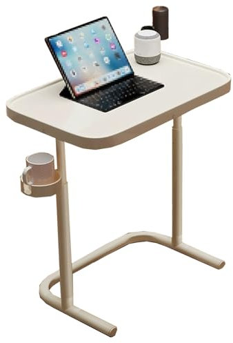 Beistelltisch C Form Höhenverstellbar Nachttisch Aus Holz, Einfacher Laptop-Nachttisch, Nachttisch Für Das Heimbüro, Mit Becherhalter, Für Zuhause, Krankenhaus(White)