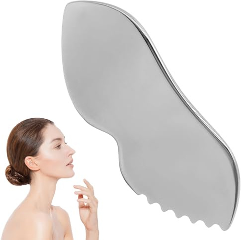 Gua Sha Edelstahl, Gua Sha Stein,Gua Sha Facial Tools für Lymphdrainage -Guasha Scraping Massage Tool für Gesicht straffen Haut reduzieren Schwellungen