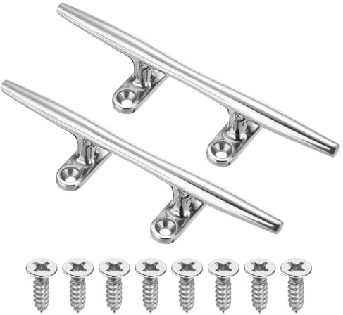 PATIKIL 4 Inch Boat Dock Cleats, 2 Pack 316 Stainless Steel Marine Open Base Dock Cleats Rope Cleat with Fasteners for Boat Deck Kayaks Nautical Decor Hook, Silver