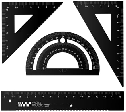 Mathematisches Zeichenlineal Metall Lineal Professionelle Geometrie Mathematik Set mit Geodreieck Winkelmesser Gerades Lineal und Etui