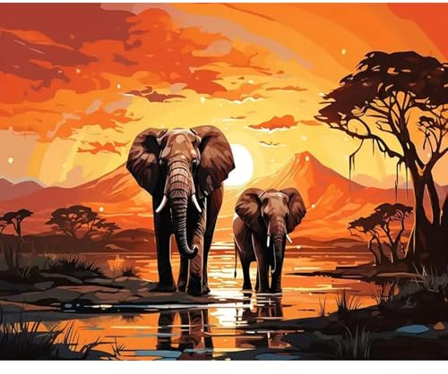 JATOK Paint by Numbers for Adults, Painting Kits for Beginners On Clear Symbols Colored Canvas, Easy DIY Acrylic Pigment Drawing Paintwork for Home Wall Decor, 16x20in Frameless, Elephant