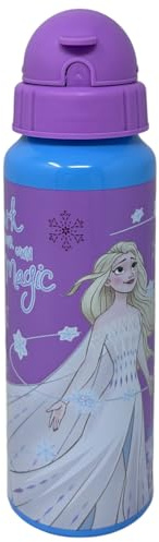 CARTOON Borraccia in alluminio con cannuccia Frozen Disney Elsa Anna bottiglia 550 ml accessorio per bambini