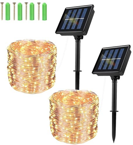 AUXHCYL Solar Fairy Lights Outdoor Garden, 2Pack 240 LED 24M/92FT Solar Lights Outdoor Garden Waterproof, 8 Modes String Light for Patio Yard Party, Balcony, Wedding, Trees, Fence (Warm White)