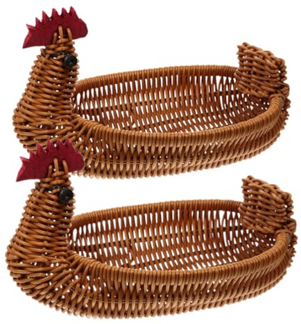 DEARMAMY 2pcs Animal Shape Woven Storage Baskets Easter Themed Organizing Eggs Fruit Snacks for Home Decor Kitchen Living Room Bedroom