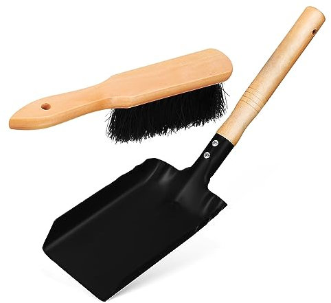 CIMAXIC 1 set di scopa e scopa per la pulizia del camino, pala e scopa, per forno e camino, pala per la polvere e la spazzola per la casa, set pratico per la pulizia delle ceneri e