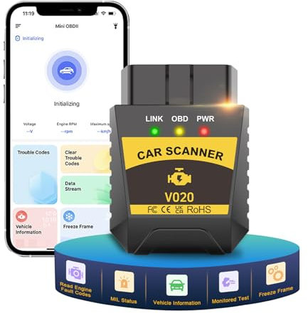 OBD2 Scanner Diagnostic Tool Bluetooth Adapter for Reading Clearing/Resetting Car Error Codes Checking Engine Lights OBD2 Diagnostic Device and Comes with Advanced OBD Application on iOS and Android
