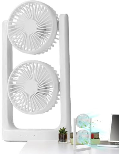 Kustimantu Ventilador portátil, ventiladores de escritorio pequeños - Ventilador personal de enfriamiento de mesa USB para viajar - Gadget de enfriamiento silencioso de doble cabeza para acampar,