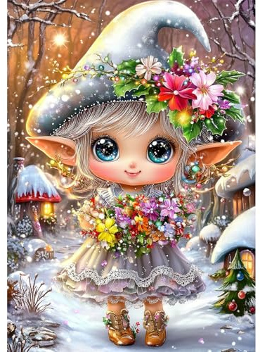 NEWENMO Elfi Carini Diamond Painting per Adulti,5D Fiori Colorati Pittura Diamante Kit Completo,Casa dei Funghi Diamond Art Kits,DIY Diamant Painting Set,Dipinti Decorazioni per Domestiche 30x40cm