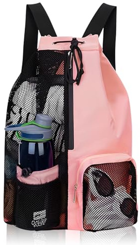 dellyy Borsa da Spiaggia In Mesh, 48 * 29 * 15 cm Zaino Sportivo Impermeabil, Zaino da Spiaggia con Coulisse, Zaino da Nuoto Unisex, Zaino da Bagno, per Nuoto, Sport, Viaggi, Fitness (rosa)