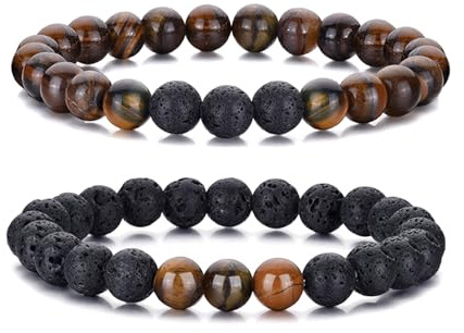 RANKEEF Bracelets pour hommes Bracelet en perles de pierre naturelle 8MM Bracelet en perles extensible et ajustable pour hommes