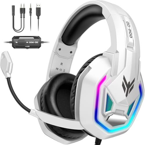 YPBDAN Gaming Headset for PS5, PS4, Xbox Series X|S, Xbox One, PC, Switch, Mac - RGB Over-Ear Headphones with 7.1 Surround Sound, Noise Cancelling Mic, 50mm Drivers & Memory Earmuffs for Nintendo 64