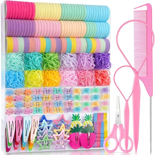 826PCS Elastic Hair Ties, IKOCO Hair Bands Colorful Hair Accessories for Girls with Hair Clips