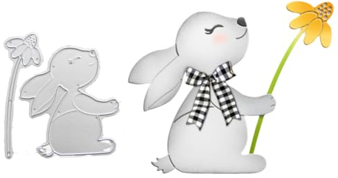 Sredwtk Schöne Kaninchen und Blumen Stanzschablonen Ostern Metall Prägeschablonen Stanzformen Schneiden für DIY 3D Karte Sammelalbum Scrapbooking Fotoalbum Deko