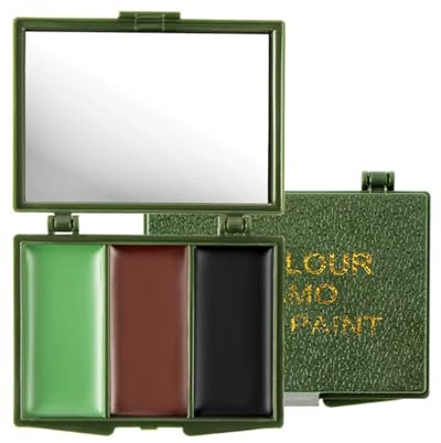 Palette di vernice viso a tre colori – Trucco portatile per camouflage, body painting e giochi di ruolo – Specchio incorporato, alta resa cromatica e facile da pulire, 10 g