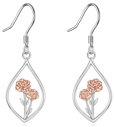 VONALA Pendientes de clavel para mujer, plata de ley 925, pendientes colgantes, joyas florales, regalos para familiares y amigos
