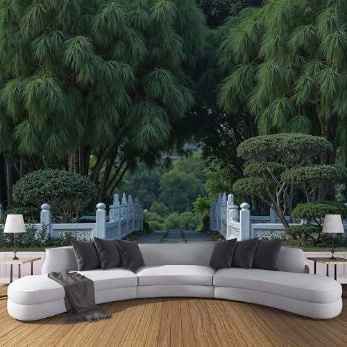 Papel Pintado Pared Paisaje Exuberante Bosque Bambú 350 × 256 cm Fondo De Pantalla Panorámico Estilo Natural Y Tranquilo Papel Tapiz Decoración De Pared Para Sala De Estar Dormitorio, Verde Esmeralda